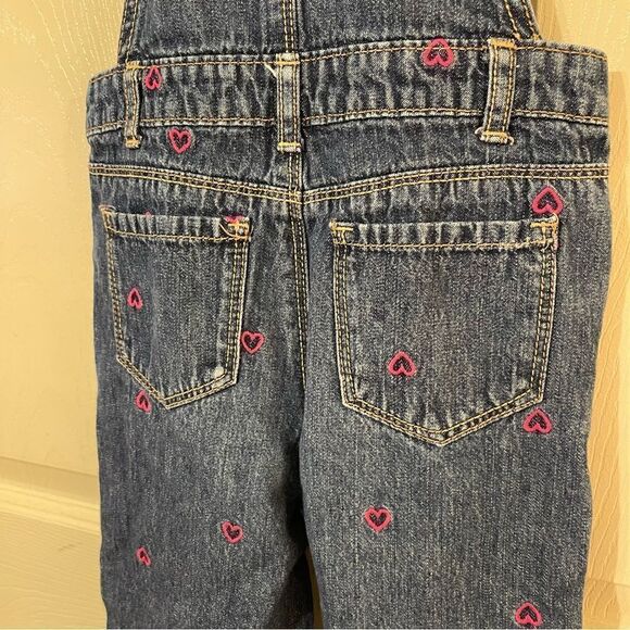 Oshkosh B'gosh Blue Jean Overalls with Pink Embroidered Hearts Girl's 3T - Picture 8 of 9